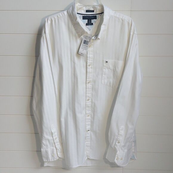 NEW Tommy Hilfiger Custom Fit Men's XL 17.5/18 Button Down Shirt 2 Ply Cotton - Picture 1 of 10